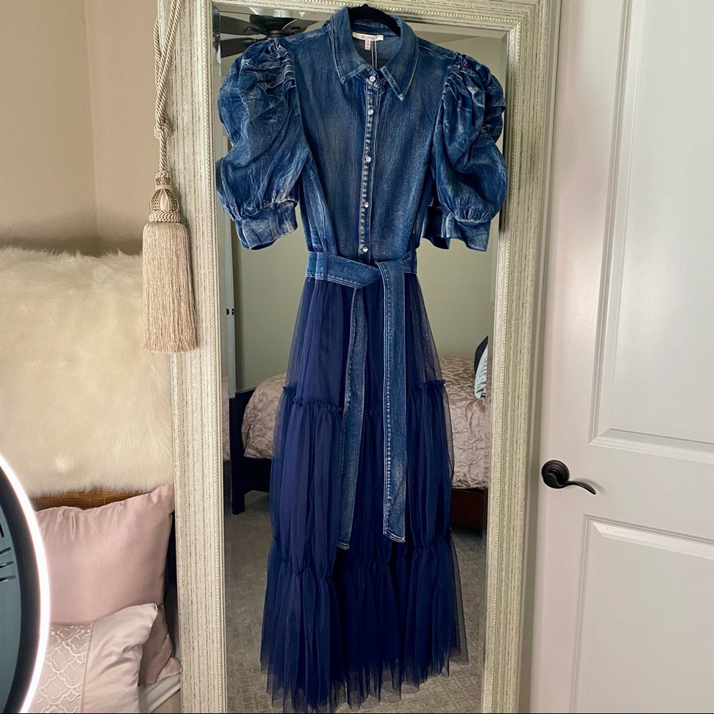 Puff sleeve Denim Tulle Dress